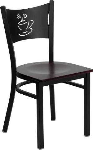 Flash Furniture HERCULES Series Black Coffee Back Metal Restaurant Chair - Mahogany Wood Seat