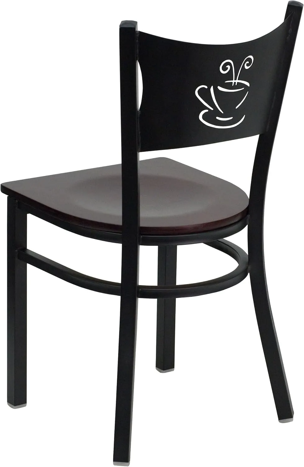 Flash Furniture HERCULES Series Black Coffee Back Metal Restaurant Chair - Mahogany Wood Seat