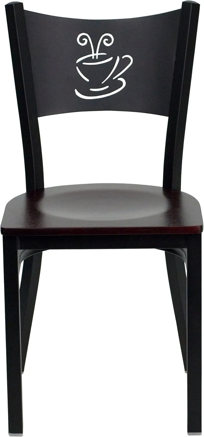 Flash Furniture HERCULES Series Black Coffee Back Metal Restaurant Chair - Mahogany Wood Seat