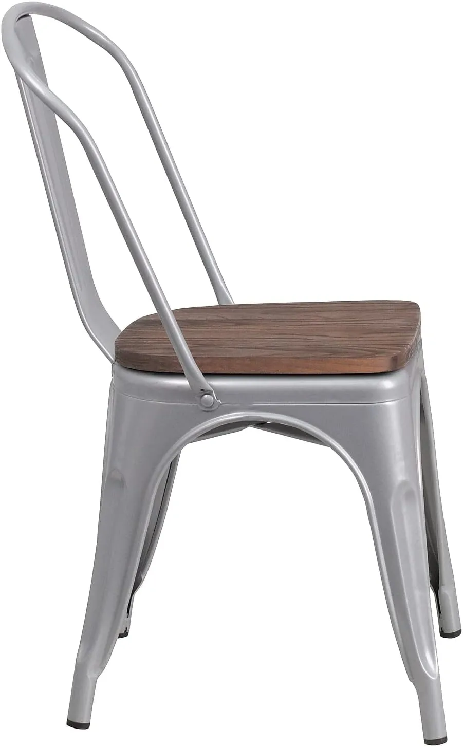 Flash Furniture Luke 4 Pack Silver Metal Stackable Chair with Wood Seat
