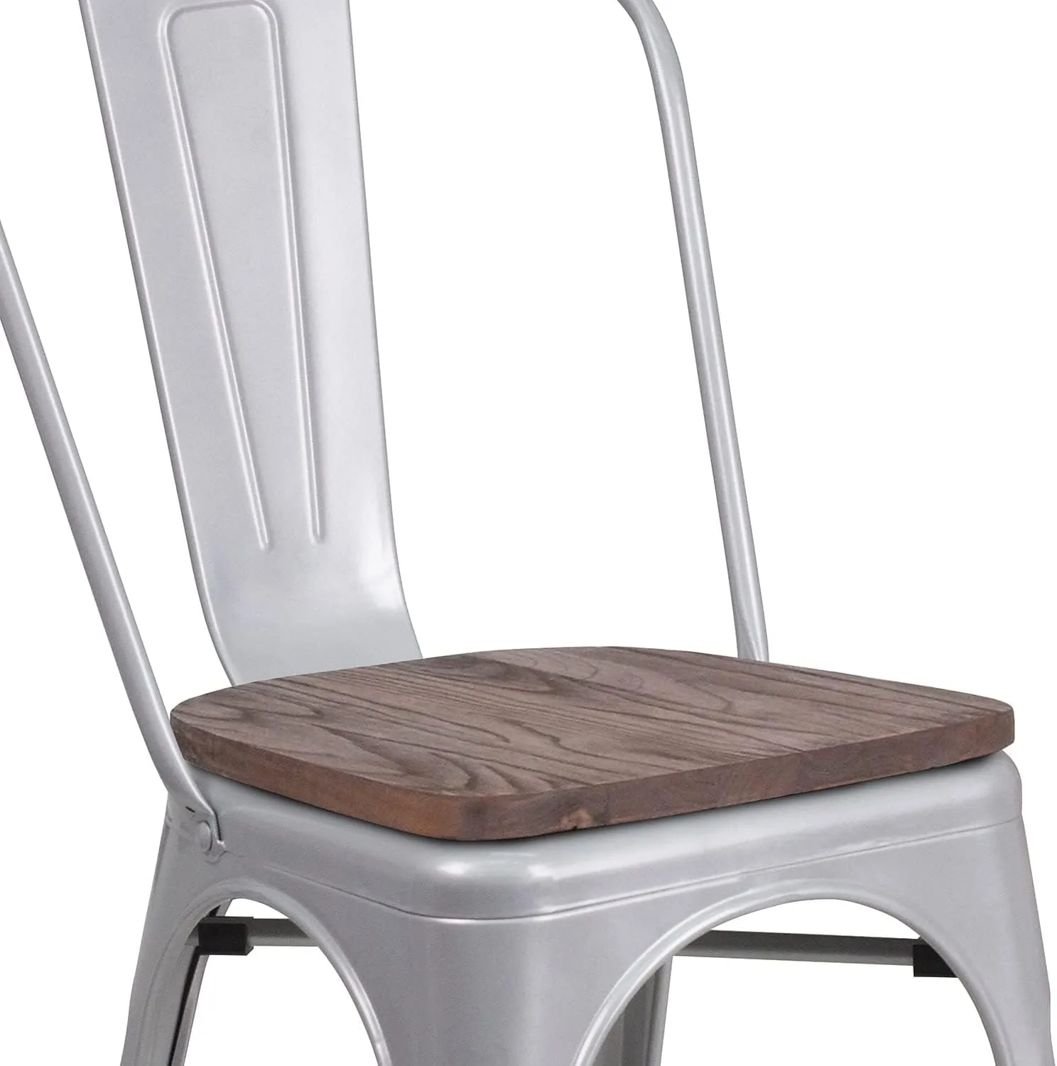 Flash Furniture Luke 4 Pack Silver Metal Stackable Chair with Wood Seat