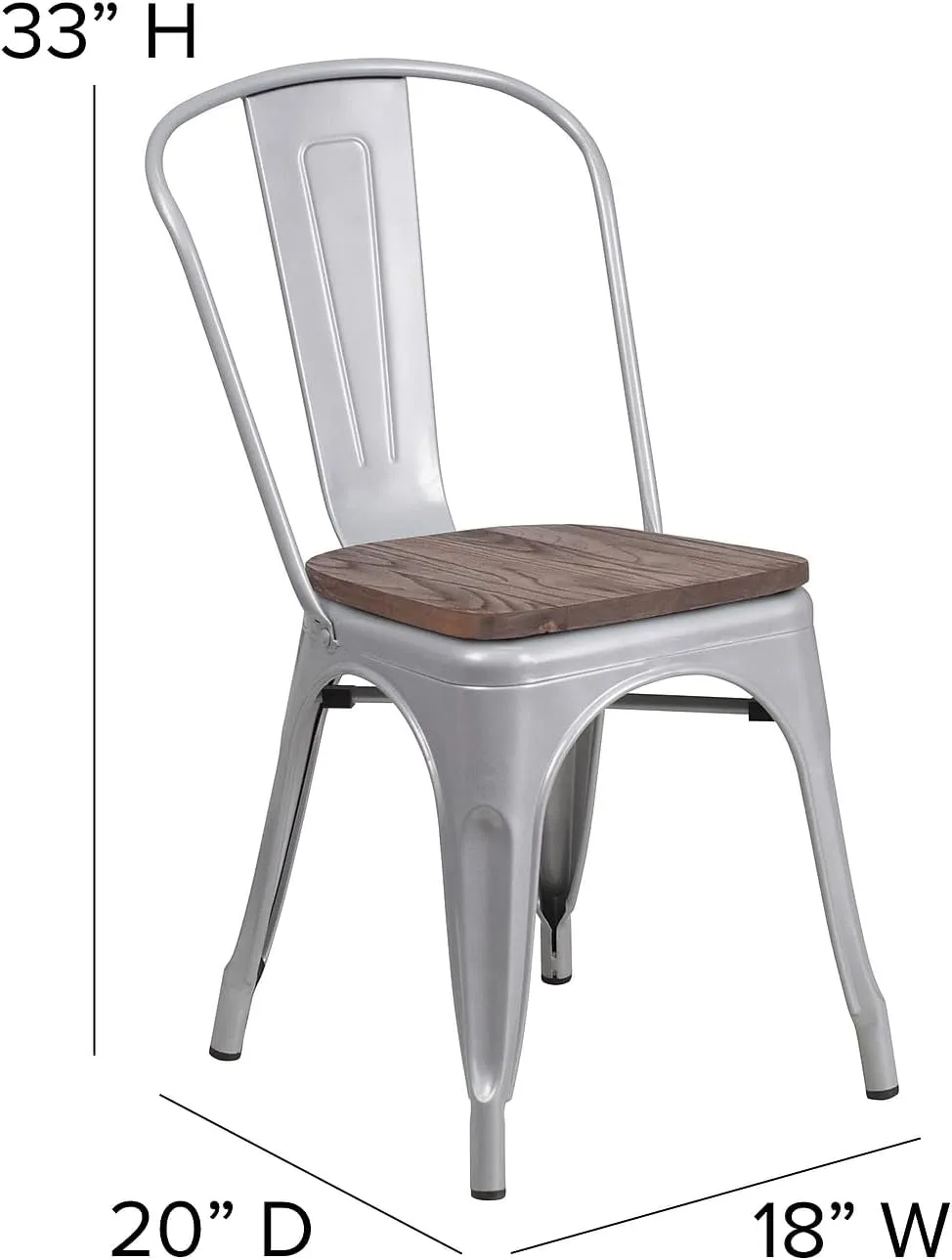 Flash Furniture Luke 4 Pack Silver Metal Stackable Chair with Wood Seat