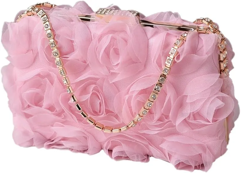 Floral Clutch Purses Women 2025 Elegant Satin Evening Bags Small Purse with Detachable Strap for Wedding Party Prom