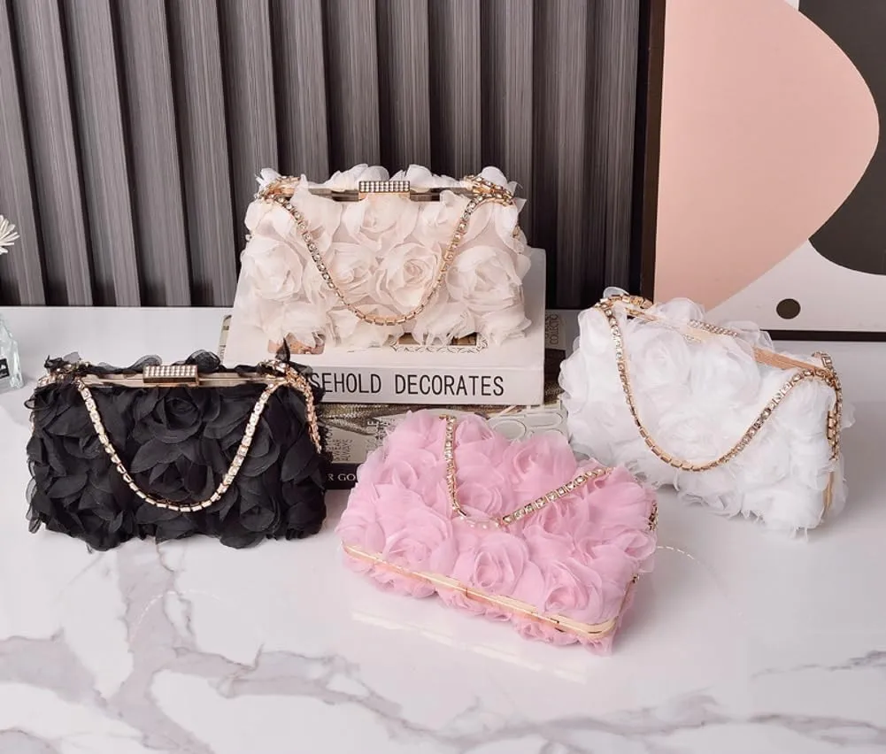Floral Clutch Purses Women 2025 Elegant Satin Evening Bags Small Purse with Detachable Strap for Wedding Party Prom