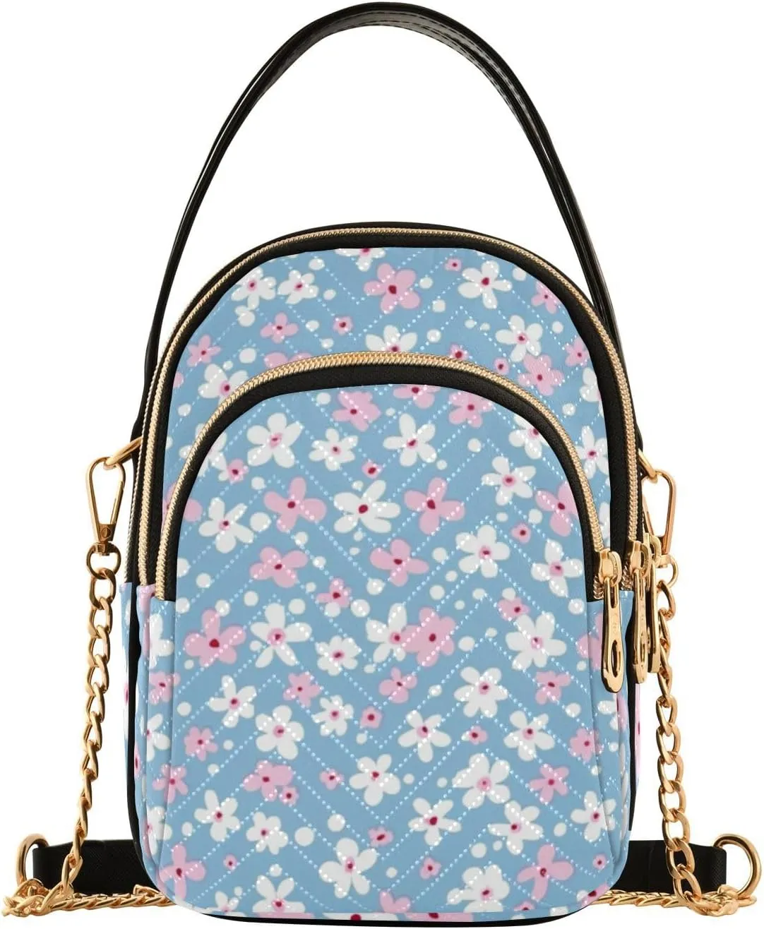 Flowers Blue Cute trendy trendy crossbody bags for women with multi pockets handbag for women for traveling