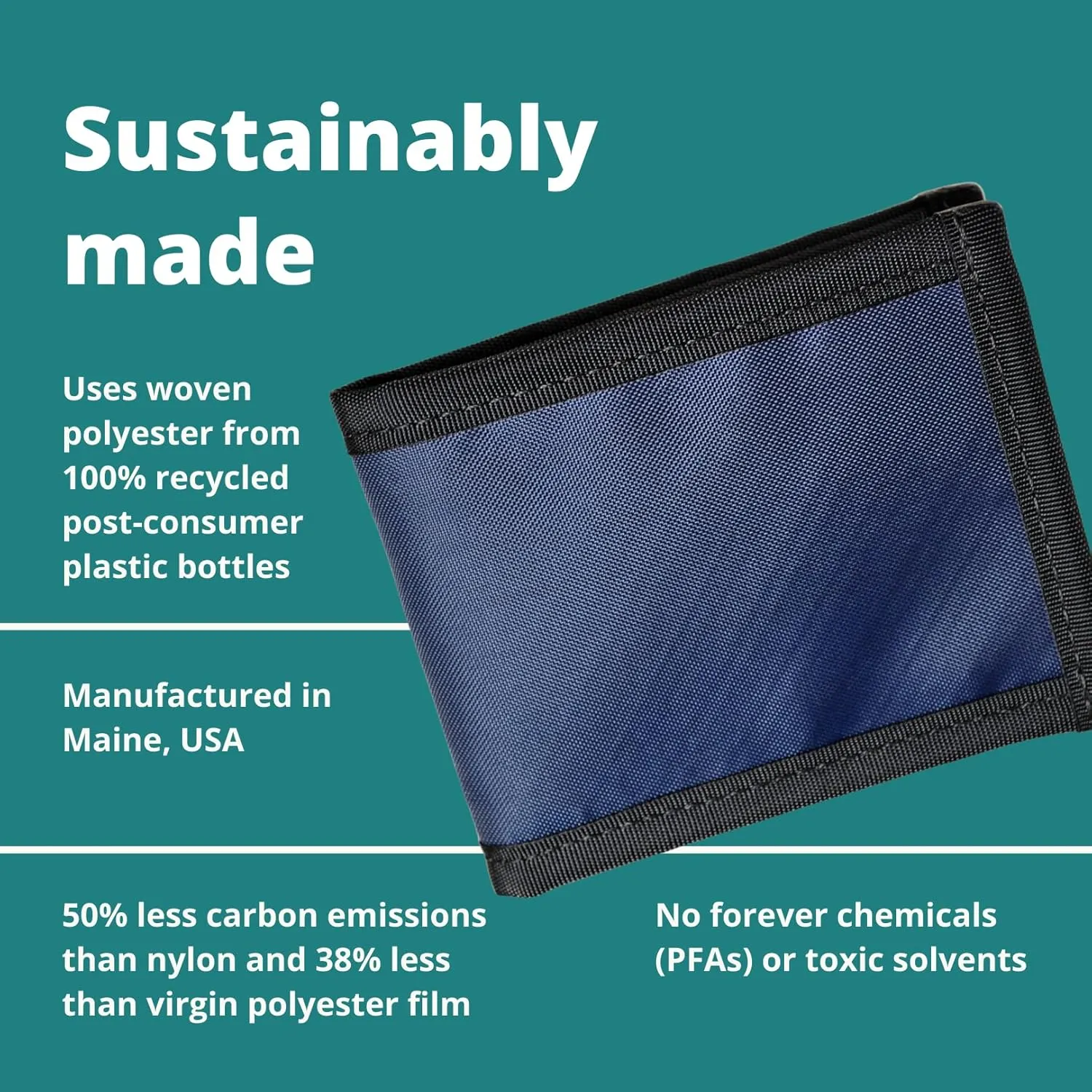Flowfold Recycled Wallets - 100% Recycled Material Vanguard Bifold Wallet, Front Pocket Slim Minimalist Wallets Made in USA (Navy Blue, Recycled Material)