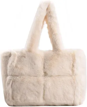 Fluffy Tote Bag, Winter Furry Purse for Women Faux Fur Bag Y2K Plush Purse Fuzzy Shoulder Handbag