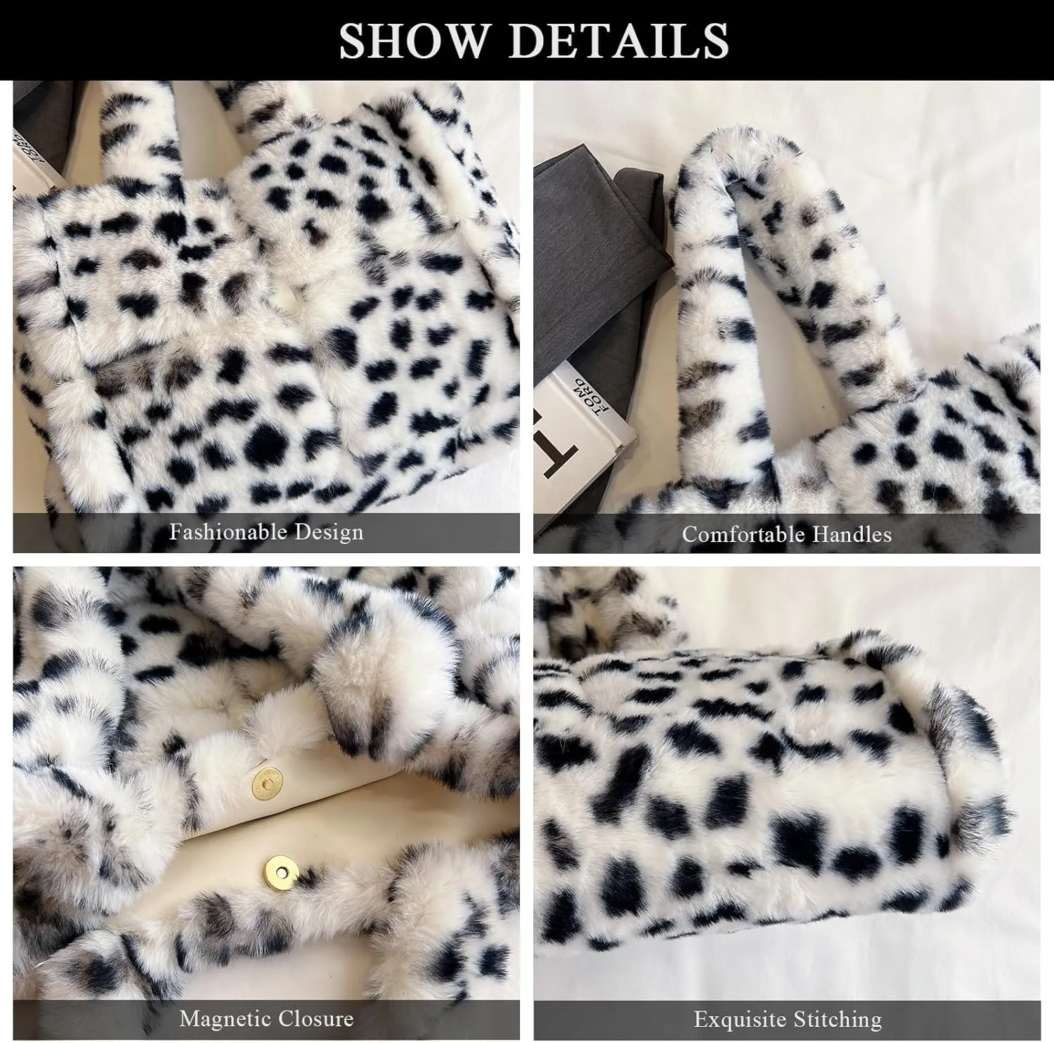 Fluffy Tote Bag, Winter Furry Purse for Women Faux Fur Bag Y2K Plush Purse Fuzzy Shoulder Handbag