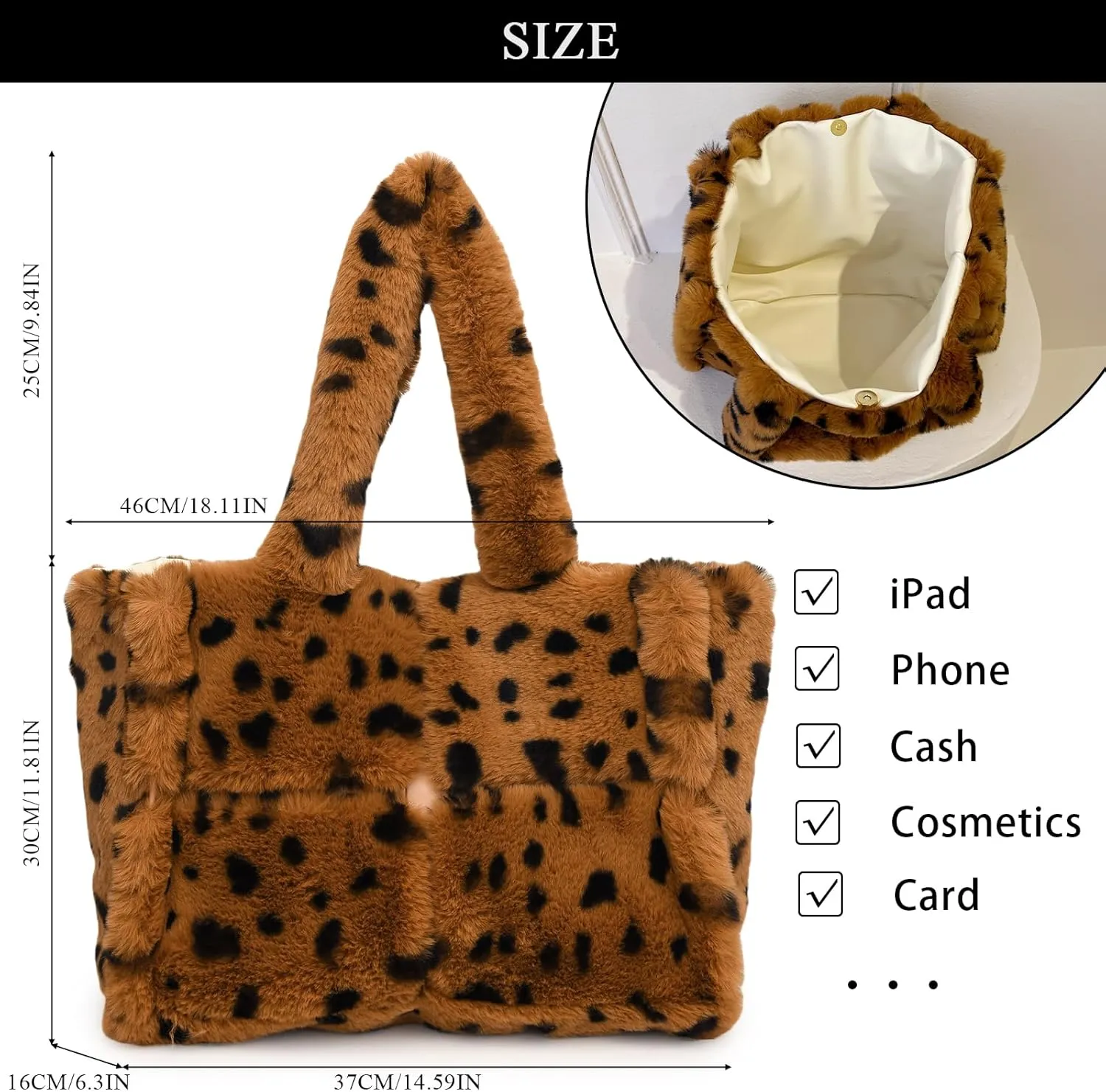 Fluffy Tote Bag, Winter Furry Purse for Women Faux Fur Bag Y2K Plush Purse Fuzzy Shoulder Handbag
