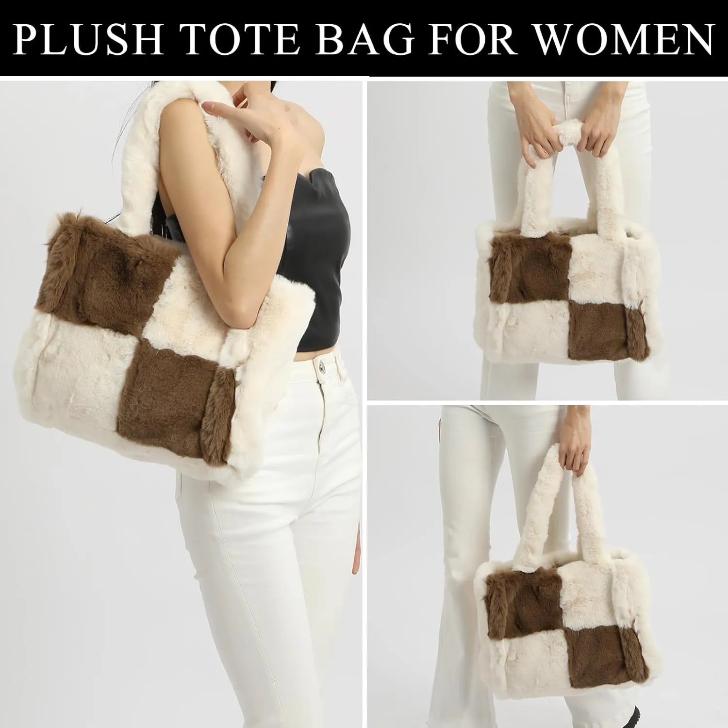 Fluffy Tote Bag, Winter Furry Purse for Women Faux Fur Bag Y2K Plush Purse Fuzzy Shoulder Handbag