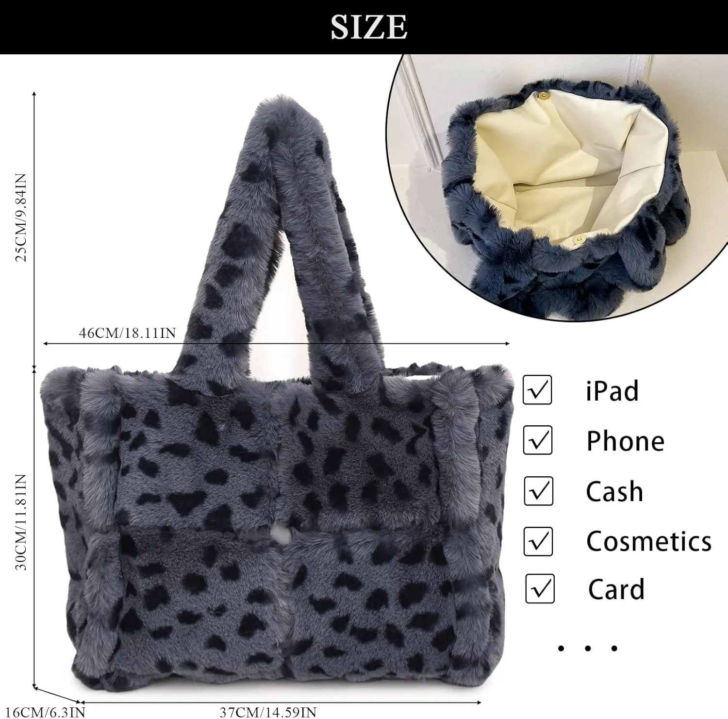 Fluffy Tote Bag, Winter Furry Purse for Women Faux Fur Bag Y2K Plush Purse Fuzzy Shoulder Handbag