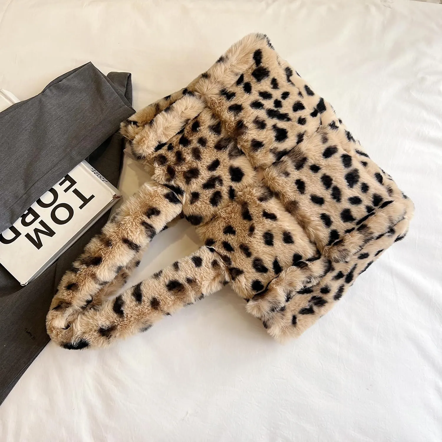 Fluffy Tote Bag, Winter Furry Purse for Women Faux Fur Bag Y2K Plush Purse Fuzzy Shoulder Handbag