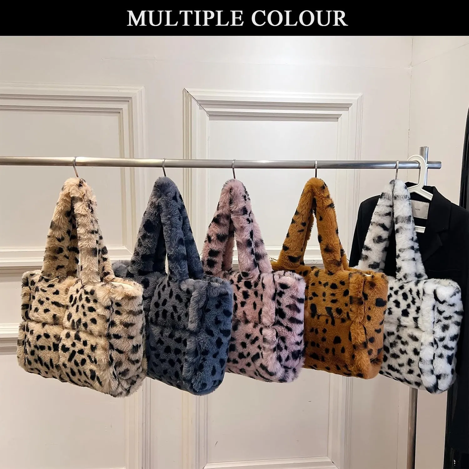 Fluffy Tote Bag, Winter Furry Purse for Women Faux Fur Bag Y2K Plush Purse Fuzzy Shoulder Handbag