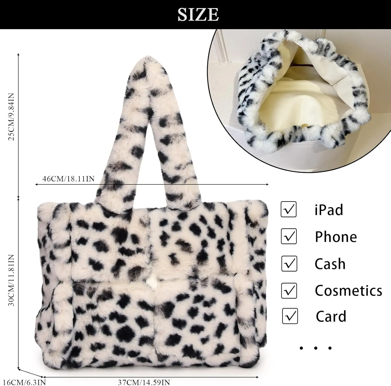 Fluffy Tote Bag, Winter Furry Purse for Women Faux Fur Bag Y2K Plush Purse Fuzzy Shoulder Handbag