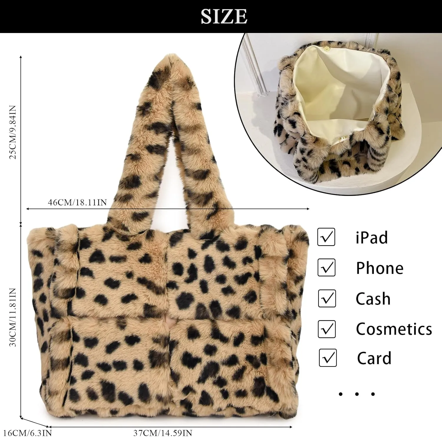 Fluffy Tote Bag, Winter Furry Purse for Women Faux Fur Bag Y2K Plush Purse Fuzzy Shoulder Handbag