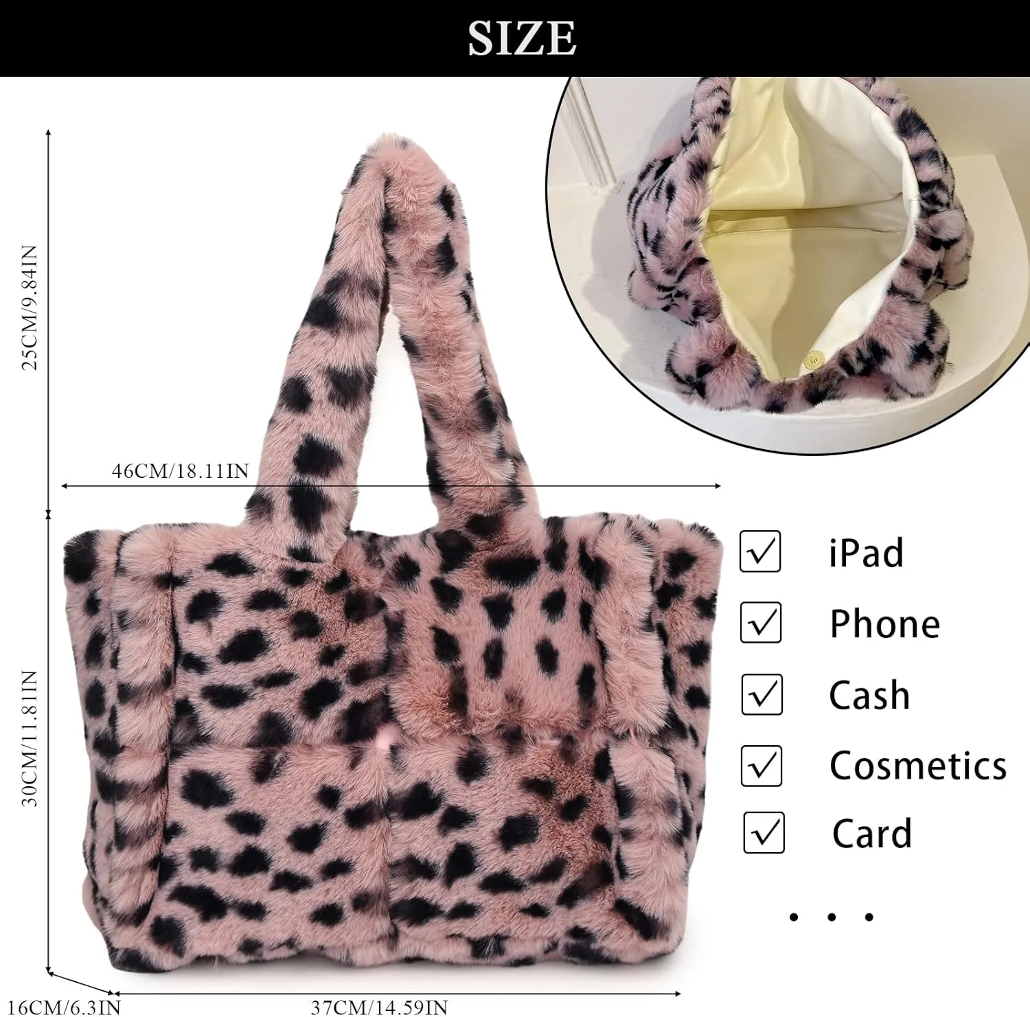 Fluffy Tote Bag, Winter Furry Purse for Women Faux Fur Bag Y2K Plush Purse Fuzzy Shoulder Handbag