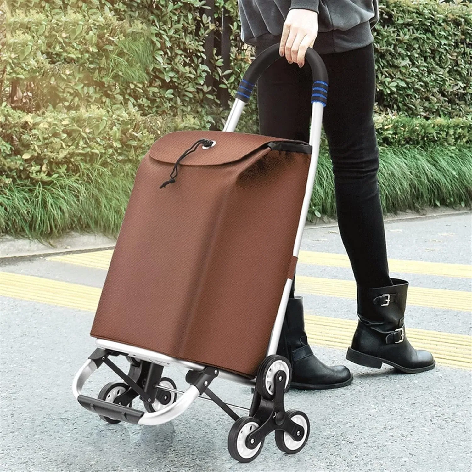 Folding Shopping Cart, Folding Shopping Trolley with Removable Waterproof Oxford Cloth Shopping Bag Shopping Cart for Laundry Grocery Grocery Utility Carts(Red,6 Wheels)