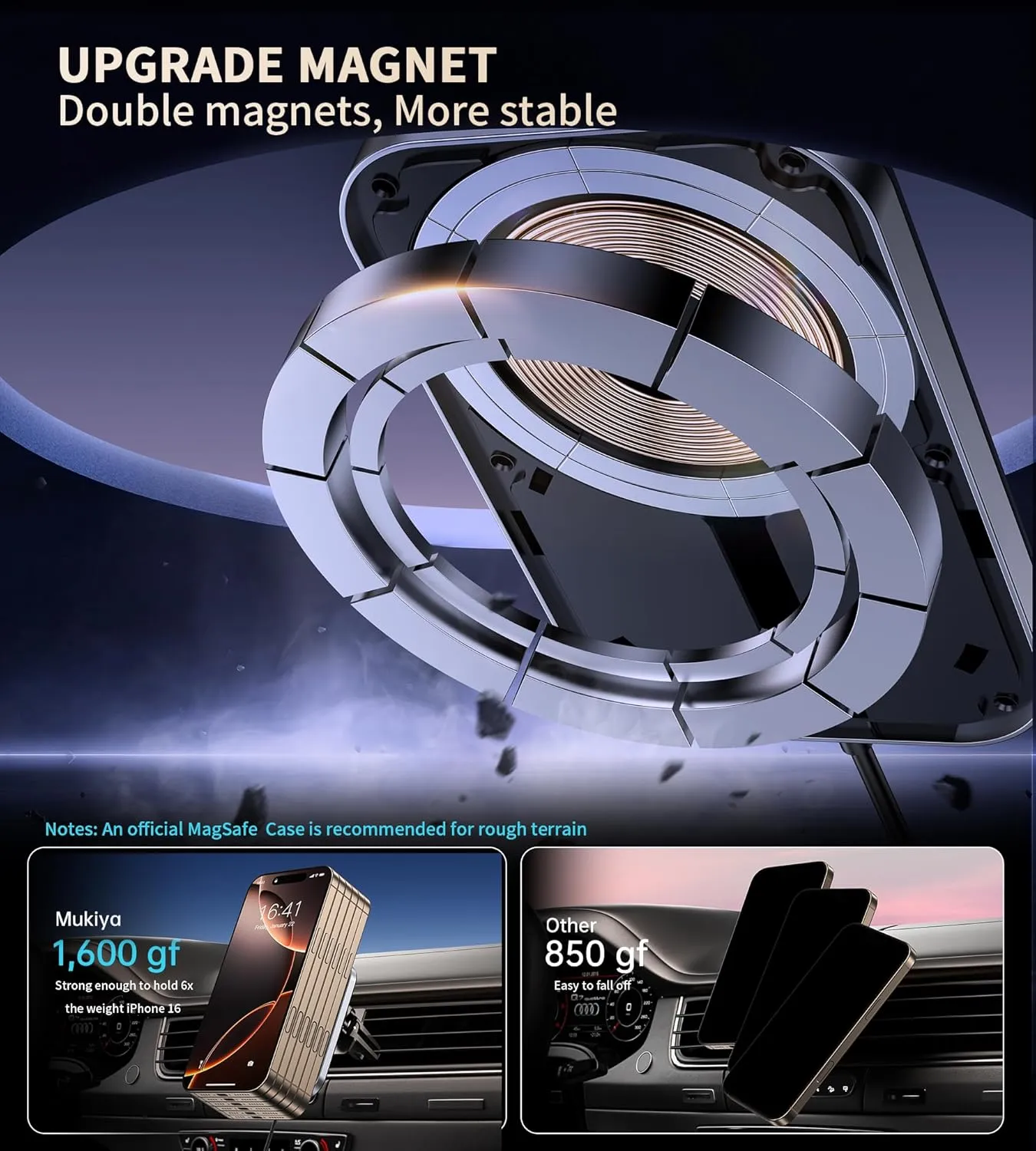 for for MagSafe Car Mount Charger with Adapter, 360° Rotation Magnetic Wireless iPhone Car Charger for Air Vent, Compatible with iPhone 16/15/14/13/12 Series