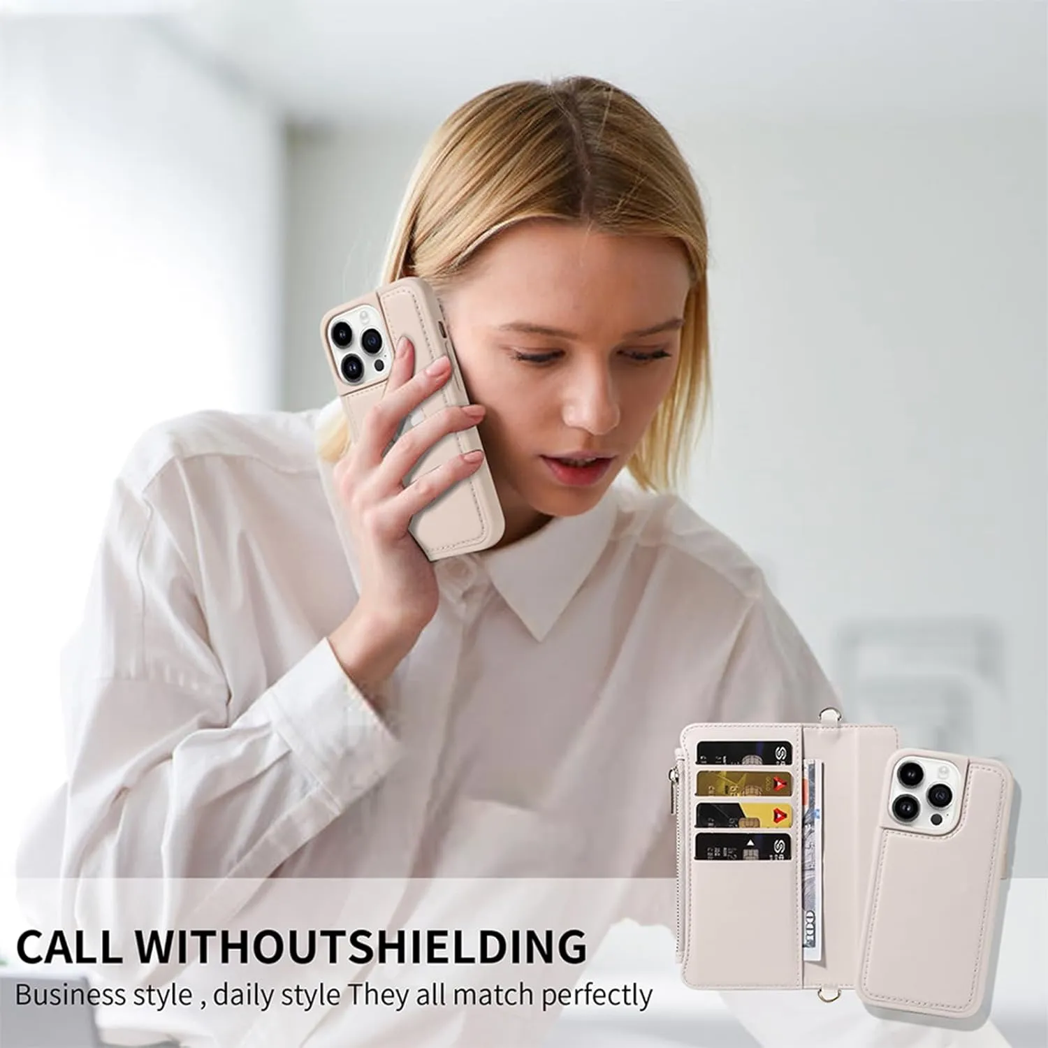 for iPhone 15 Pro Max(6.7 inches) Detachable Wallet Case with Crossbody.Multi-Function 2 in 1 Magnetic Wallet Case with Card Holder.Flip Strap Zipper Phone Case with Shoulder Straps