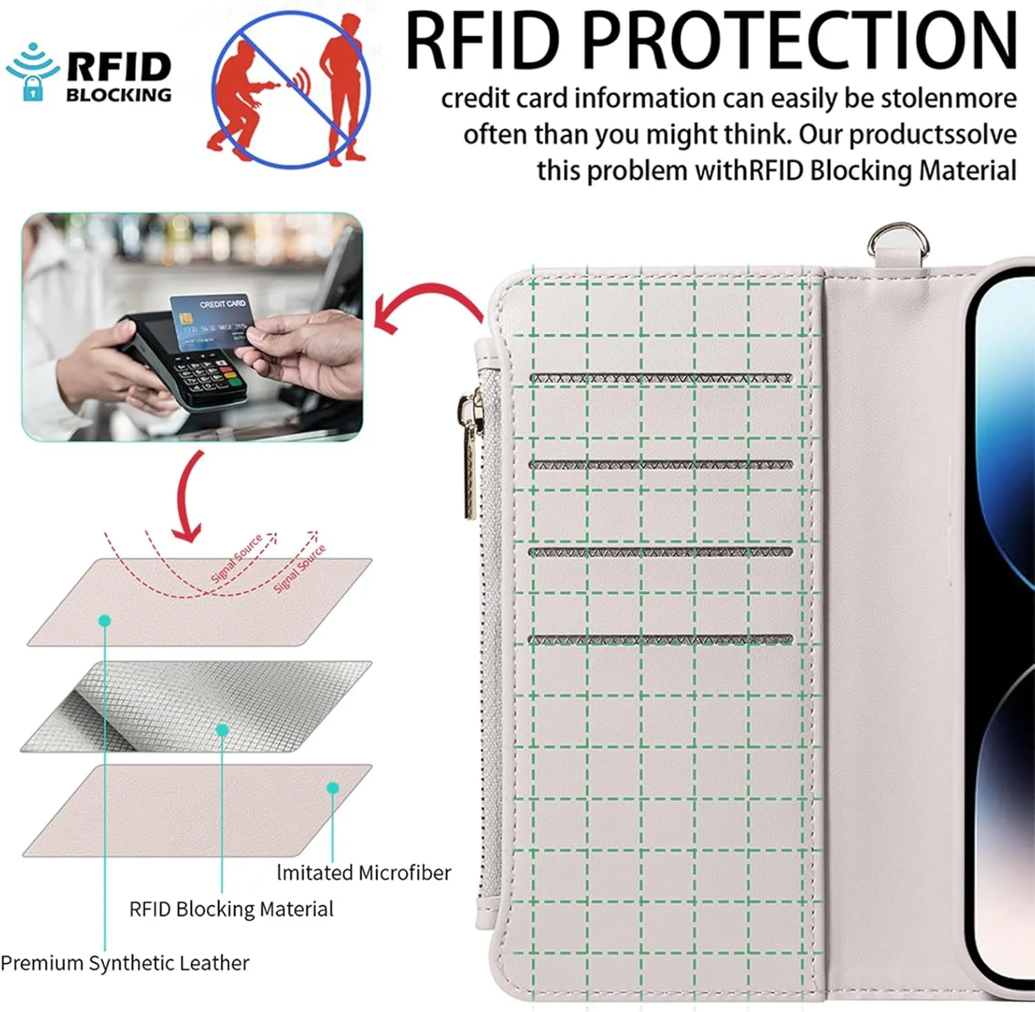 for iPhone 15 Pro Max(6.7 inches) Detachable Wallet Case with Crossbody.Multi-Function 2 in 1 Magnetic Wallet Case with Card Holder.Flip Strap Zipper Phone Case with Shoulder Straps