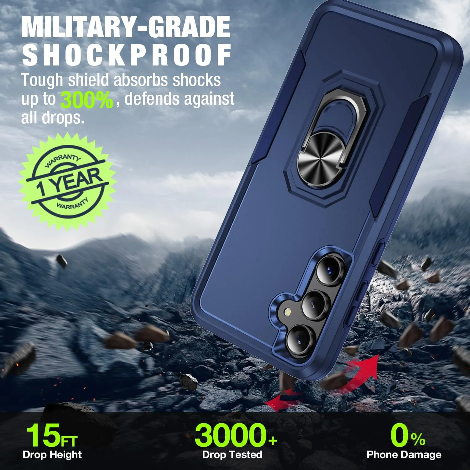 for Samsung Galaxy A35 5G Phone Case [15 FT Military Grade Drop Protection] with 2X Tempered Glass Screen Protector, Heavy-Duty Shockproof Kickstand Case for Samsung Galaxy A35 5G (Dark Blue)