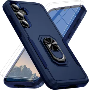 for Samsung Galaxy A35 5G Phone Case [15 FT Military Grade Drop Protection] with 2X Tempered Glass Screen Protector, Heavy-Duty Shockproof Kickstand Case for Samsung Galaxy A35 5G (Dark Blue)