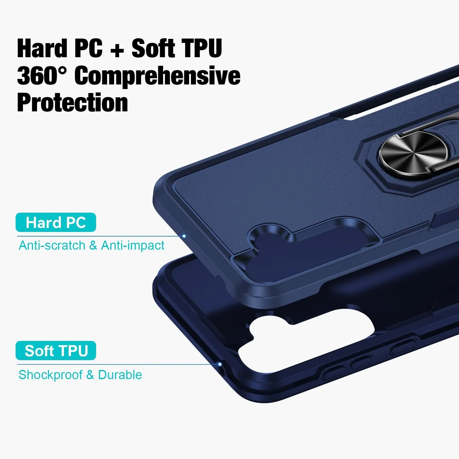 for Samsung Galaxy A35 5G Phone Case [15 FT Military Grade Drop Protection] with 2X Tempered Glass Screen Protector, Heavy-Duty Shockproof Kickstand Case for Samsung Galaxy A35 5G (Dark Blue)
