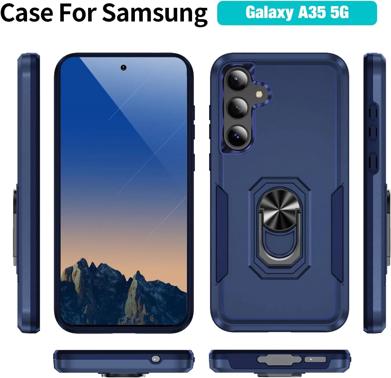 for Samsung Galaxy A35 5G Phone Case [15 FT Military Grade Drop Protection] with 2X Tempered Glass Screen Protector, Heavy-Duty Shockproof Kickstand Case for Samsung Galaxy A35 5G (Dark Blue)
