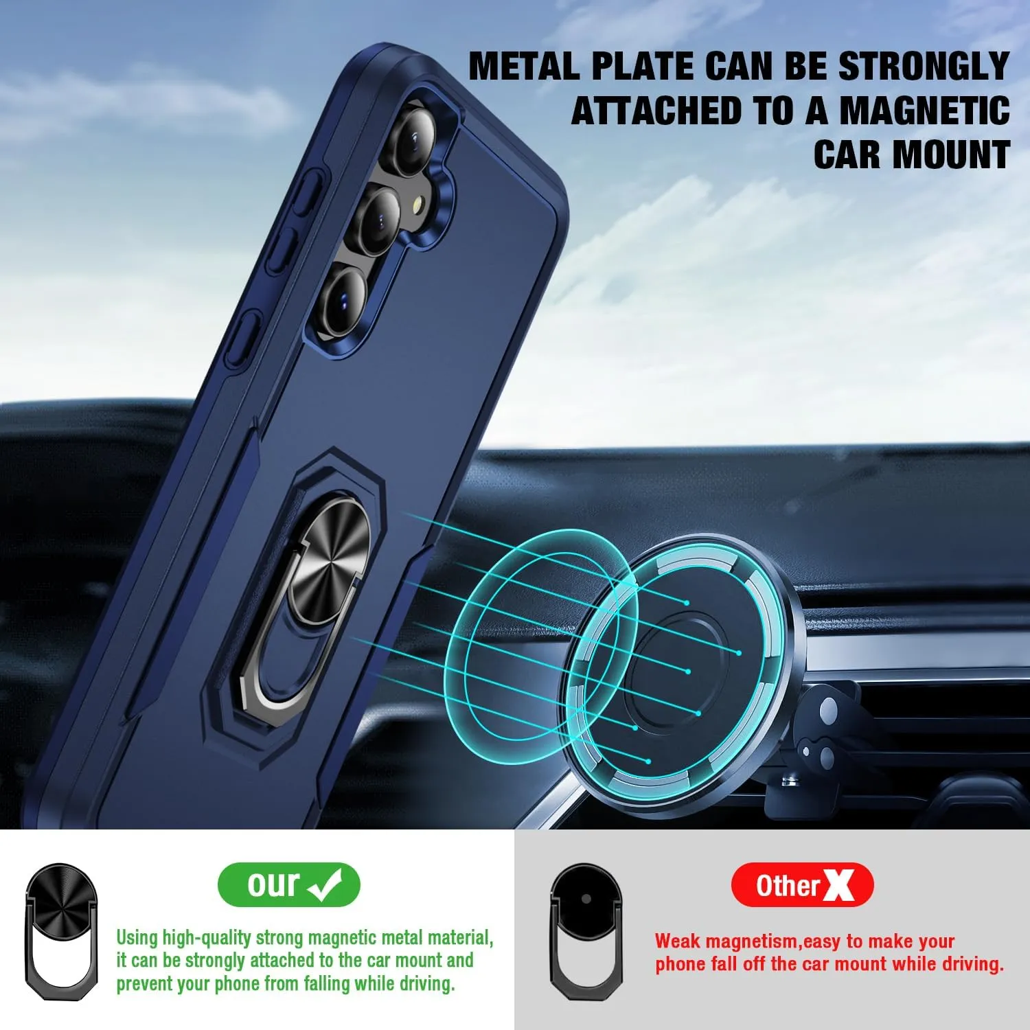 for Samsung Galaxy A35 5G Phone Case [15 FT Military Grade Drop Protection] with 2X Tempered Glass Screen Protector, Heavy-Duty Shockproof Kickstand Case for Samsung Galaxy A35 5G (Dark Blue)