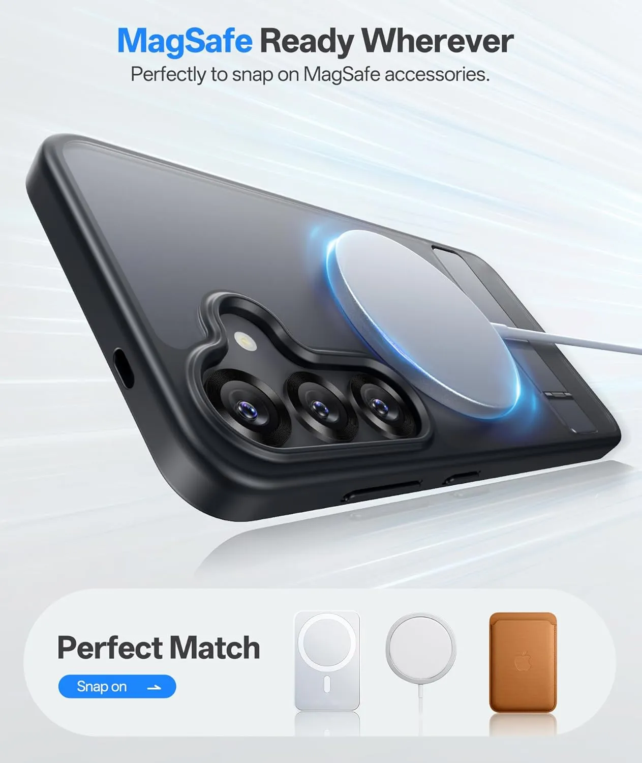 for Samsung Galaxy S25  Plus Case, Compatible with MagSafe & Built-in Stand, Military Grade Drop, Matte Rugged Shockproof Translucent Phone Cover Case for S25  Plus 6.7" 2025, Black
