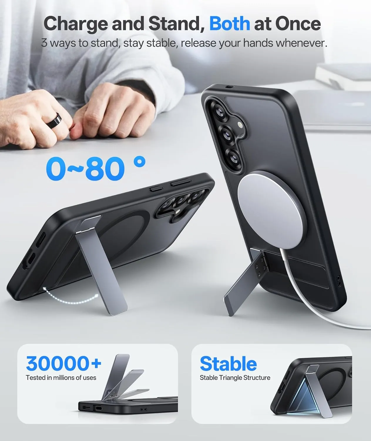 for Samsung Galaxy S25  Plus Case, Compatible with MagSafe & Built-in Stand, Military Grade Drop, Matte Rugged Shockproof Translucent Phone Cover Case for S25  Plus 6.7" 2025, Black