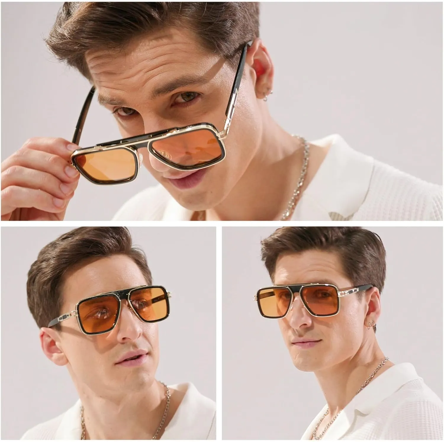 Freckles Mark Trendy Retro Sunglasses for Men Women Stark Vintage Shades 70s Italian Fashion Square Metal Glasses