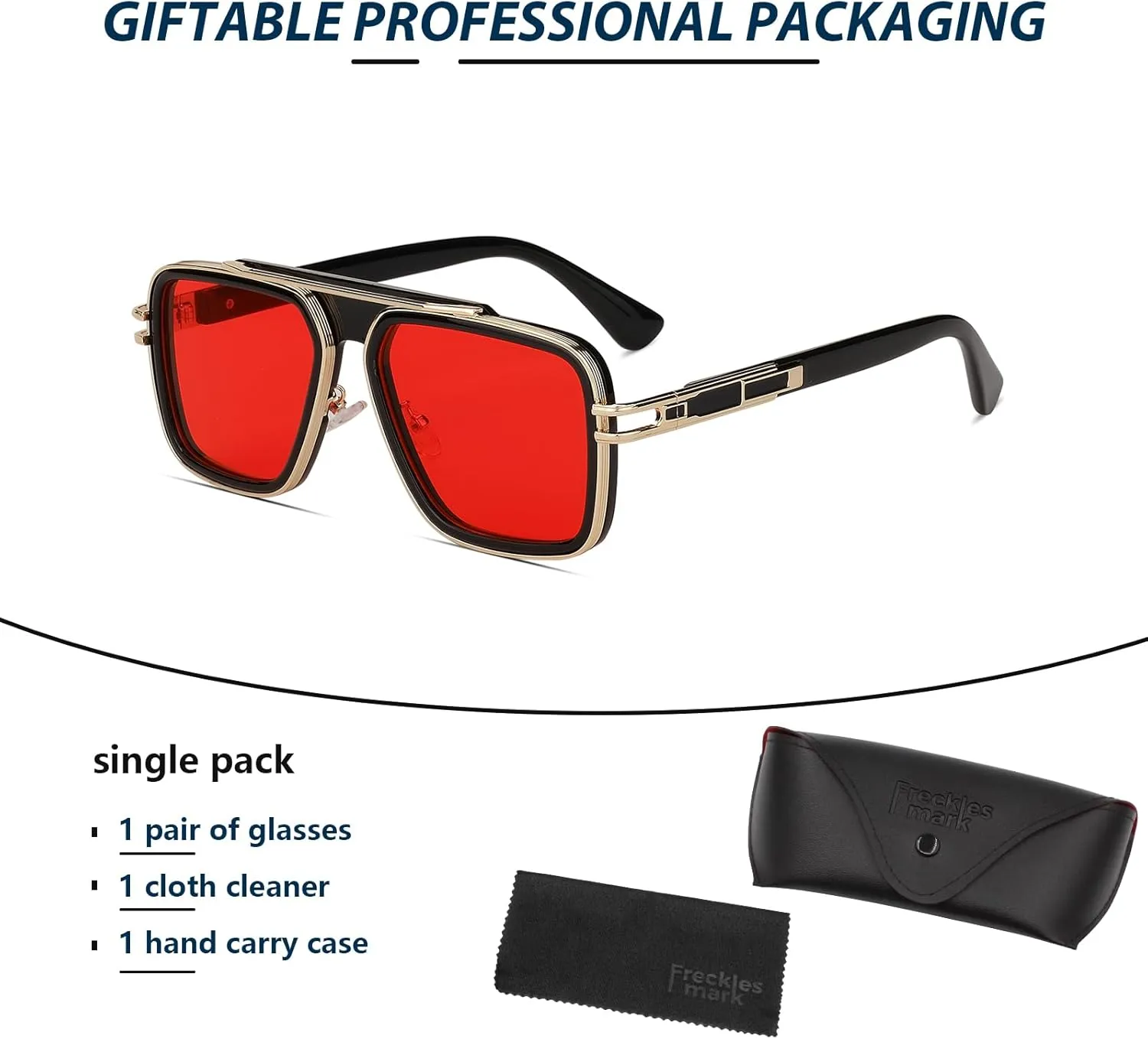 Freckles Mark Trendy Retro Sunglasses for Men Women Stark Vintage Shades 70s Italian Fashion Square Metal Glasses