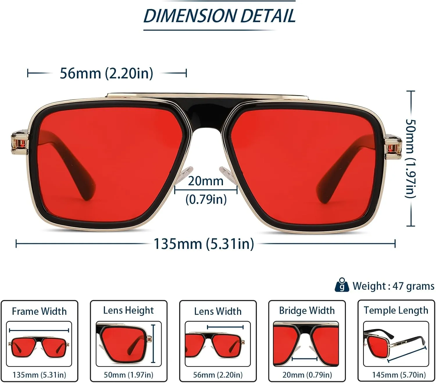Freckles Mark Trendy Retro Sunglasses for Men Women Stark Vintage Shades 70s Italian Fashion Square Metal Glasses