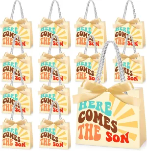 Frienda 25 Pcs Here Comes the Son Baby Shower Party Favor for Guests Sunshine Baby Shower Gifts Bag with Handles Goodie Bags for Newborn Gender Reveal Supplies