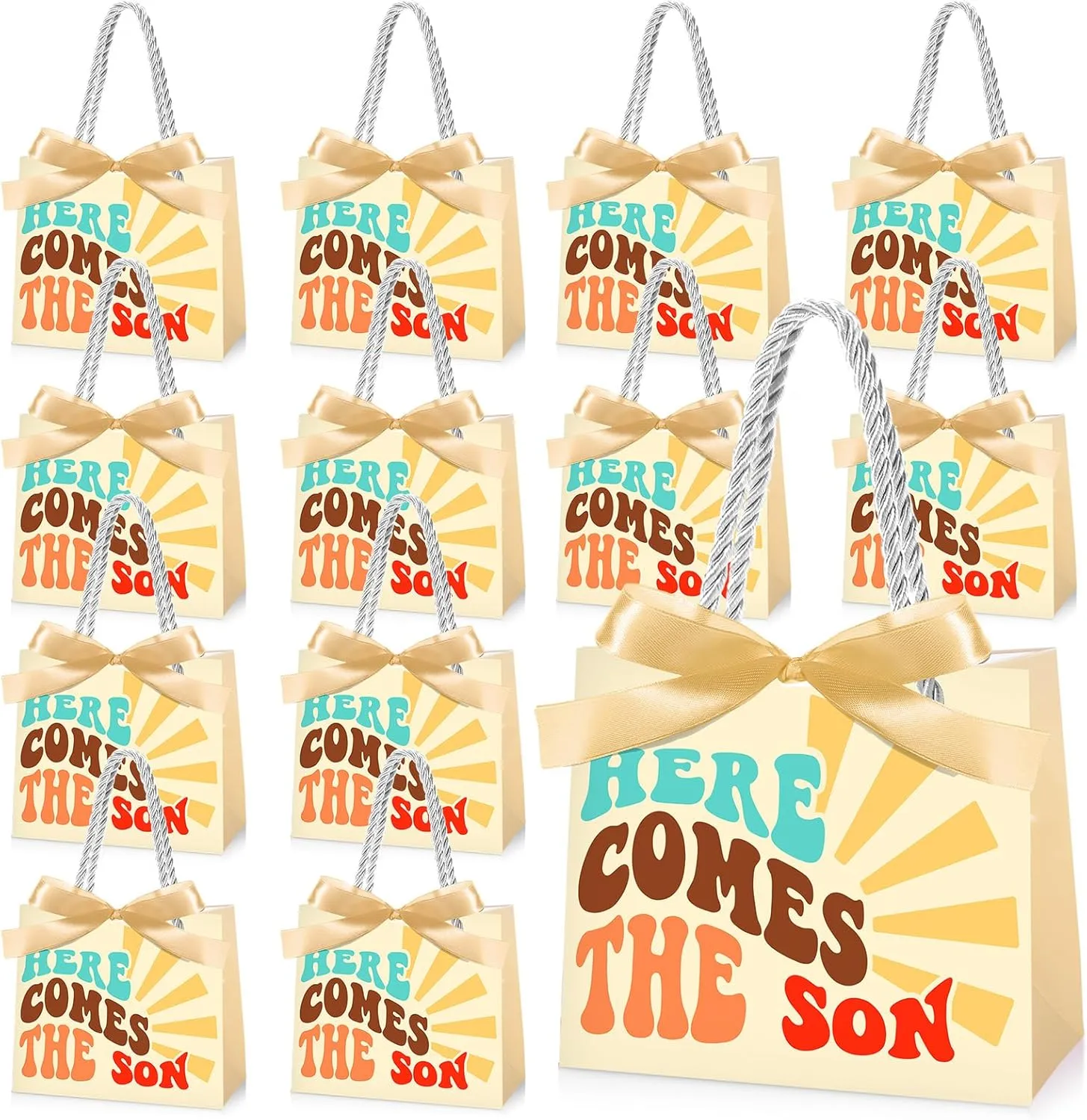Frienda 25 Pcs Here Comes the Son Baby Shower Party Favor for Guests Sunshine Baby Shower Gifts Bag with Handles Goodie Bags for Newborn Gender Reveal Supplies