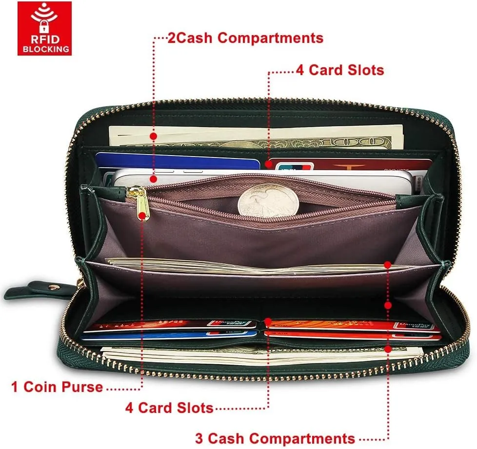 FT FUNTOR Wristlet Wallets for Women, Ladies PU Vegan Leather Clutch Wallet Zip around Phone Purse Card Holder Organizer