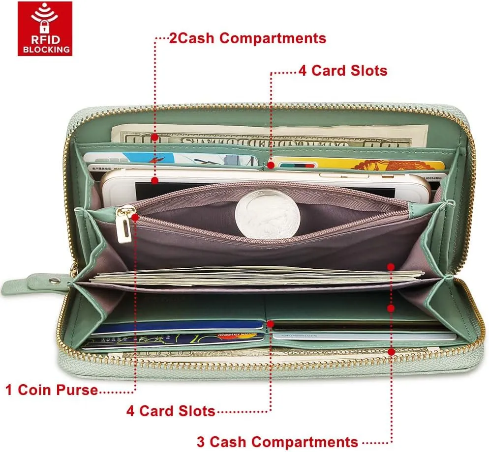 FT FUNTOR Wristlet Wallets for Women, Ladies PU Vegan Leather Clutch Wallet Zip around Phone Purse Card Holder Organizer