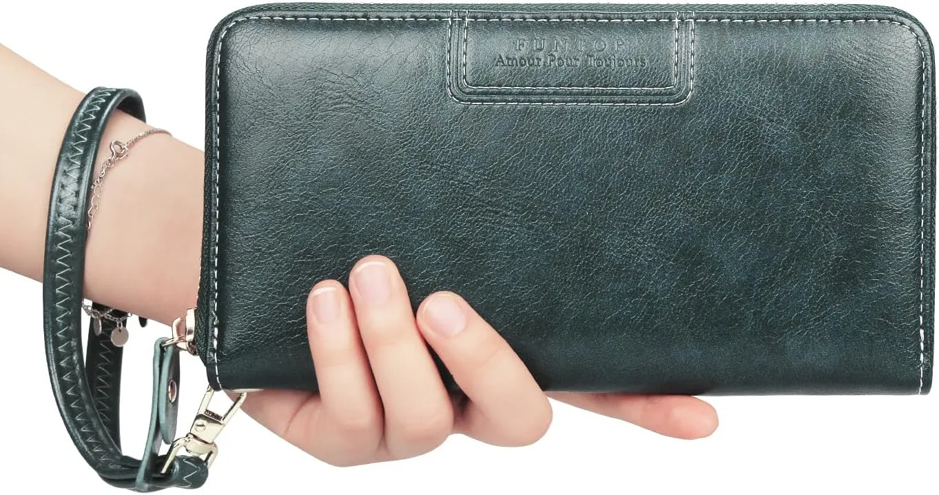 FT FUNTOR Wristlet Wallets for Women, Ladies PU Vegan Leather Clutch Wallet Zip around Phone Purse Card Holder Organizer