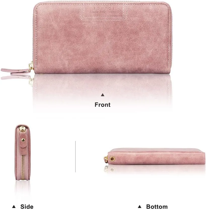 FT FUNTOR Wristlet Wallets for Women, Ladies PU Vegan Leather Clutch Wallet Zip around Phone Purse Card Holder Organizer