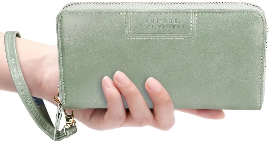 FT FUNTOR Wristlet Wallets for Women, Ladies PU Vegan Leather Clutch Wallet Zip around Phone Purse Card Holder Organizer