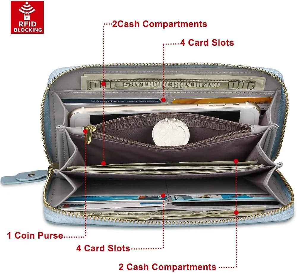 FT FUNTOR Wristlet Wallets for Women, Ladies PU Vegan Leather Clutch Wallet Zip around Phone Purse Card Holder Organizer