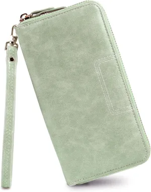 FT FUNTOR Wristlet Wallets for Women, Ladies PU Vegan Leather Clutch Wallet Zip around Phone Purse Card Holder Organizer