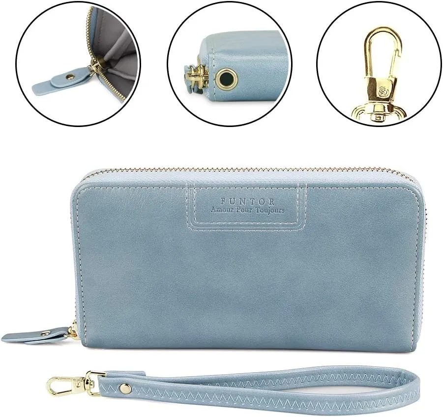 FT FUNTOR Wristlet Wallets for Women, Ladies PU Vegan Leather Clutch Wallet Zip around Phone Purse Card Holder Organizer