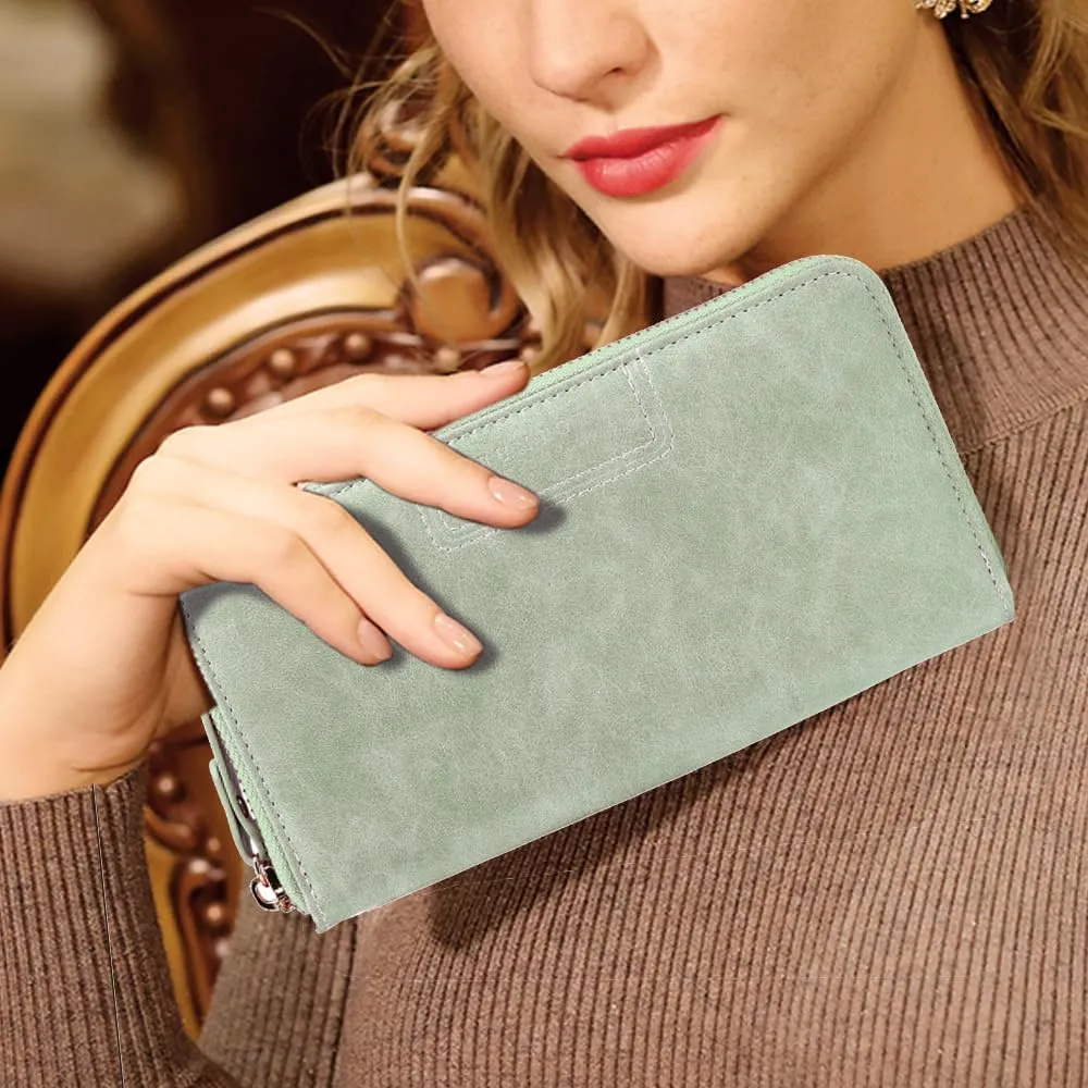 FT FUNTOR Wristlet Wallets for Women, Ladies PU Vegan Leather Clutch Wallet Zip around Phone Purse Card Holder Organizer