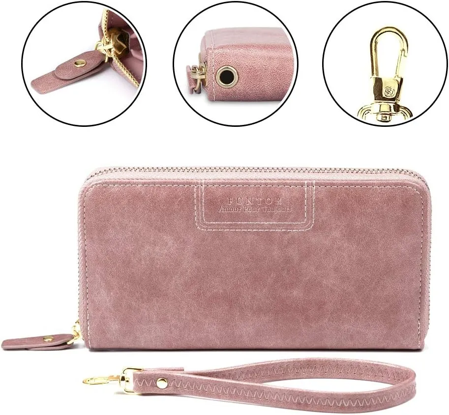 FT FUNTOR Wristlet Wallets for Women, Ladies PU Vegan Leather Clutch Wallet Zip around Phone Purse Card Holder Organizer