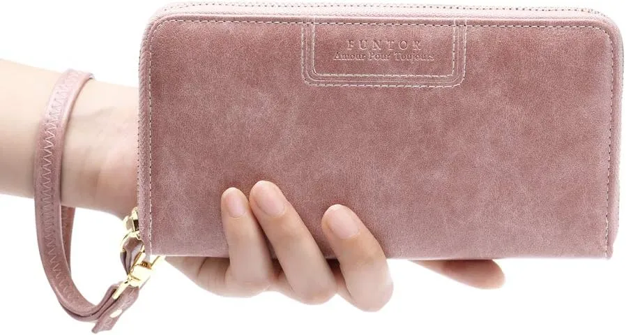 FT FUNTOR Wristlet Wallets for Women, Ladies PU Vegan Leather Clutch Wallet Zip around Phone Purse Card Holder Organizer