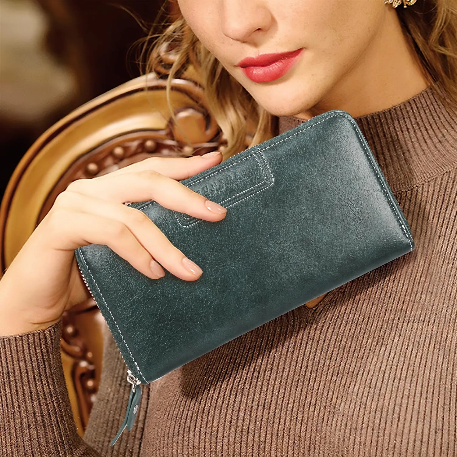 FT FUNTOR Wristlet Wallets for Women, Ladies PU Vegan Leather Clutch Wallet Zip around Phone Purse Card Holder Organizer