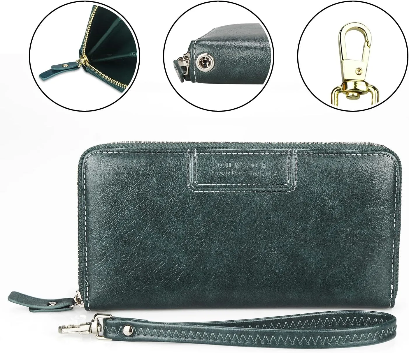 FT FUNTOR Wristlet Wallets for Women, Ladies PU Vegan Leather Clutch Wallet Zip around Phone Purse Card Holder Organizer