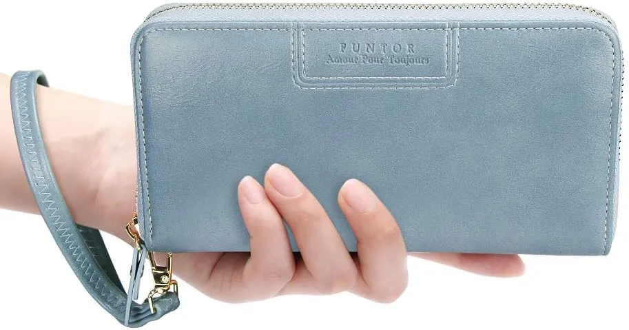 FT FUNTOR Wristlet Wallets for Women, Ladies PU Vegan Leather Clutch Wallet Zip around Phone Purse Card Holder Organizer
